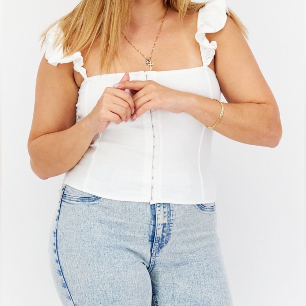 White Sleeveless Ruffled Bustier Tank Top